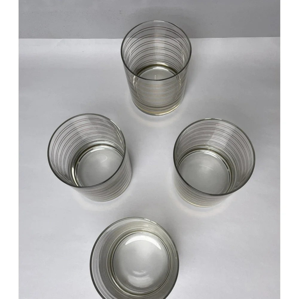 Shelton Ware On the Rocks Glasses Set of 4 Clear w/ Gold Stripe 80's Vintage Bar